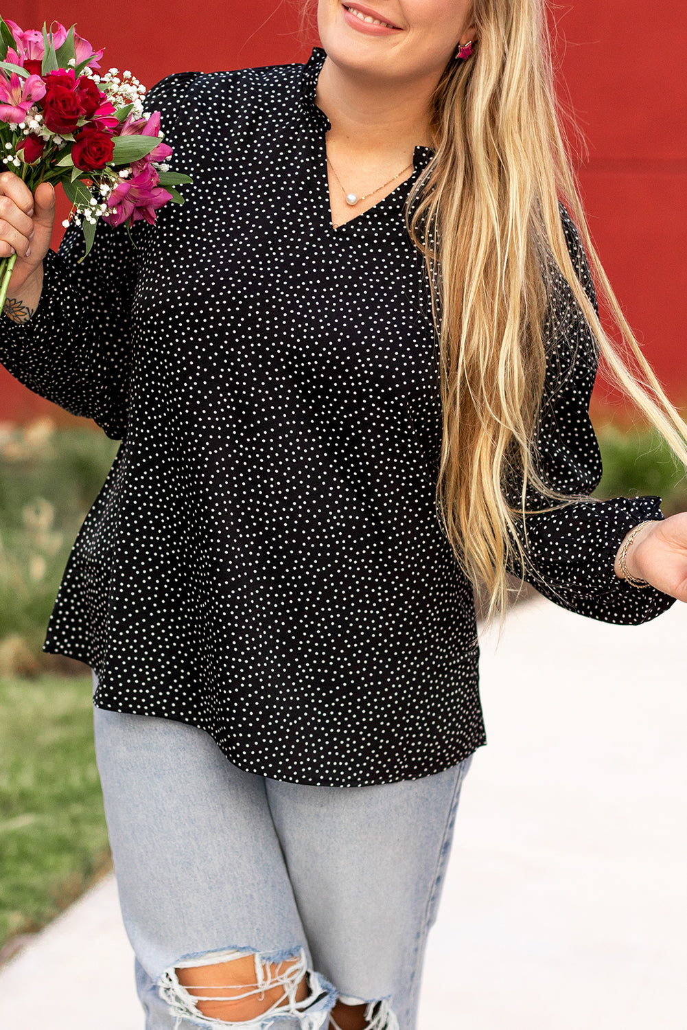 Plus Size Black Leopard Print Notch Blouse