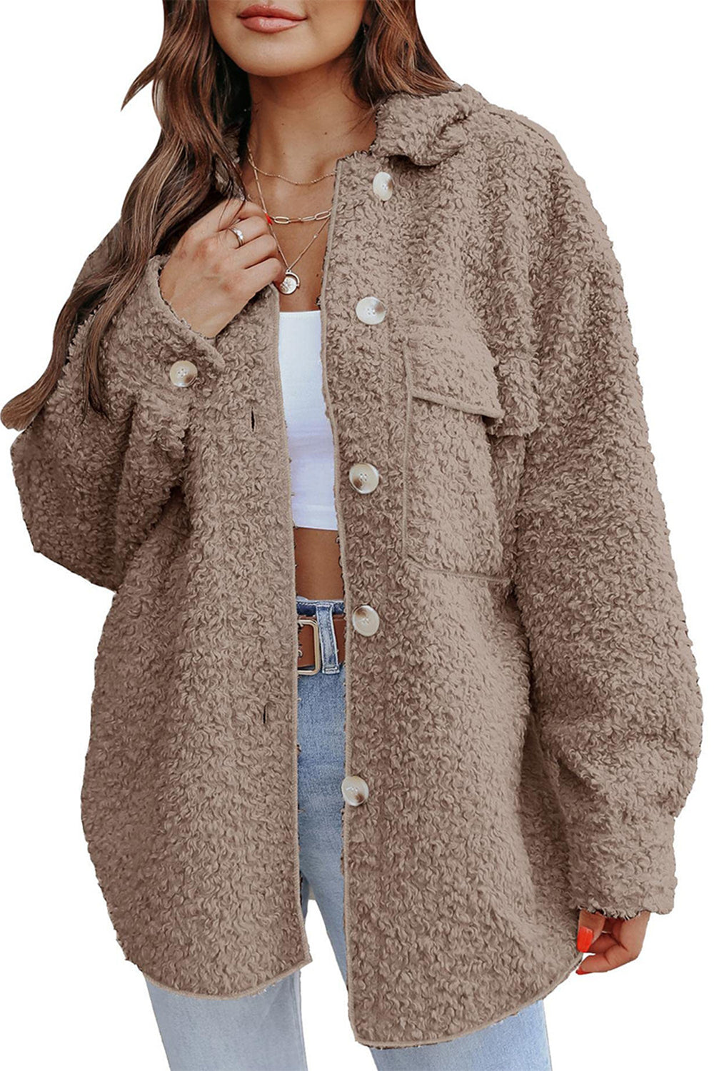 Fuzzy Collared Button Coat