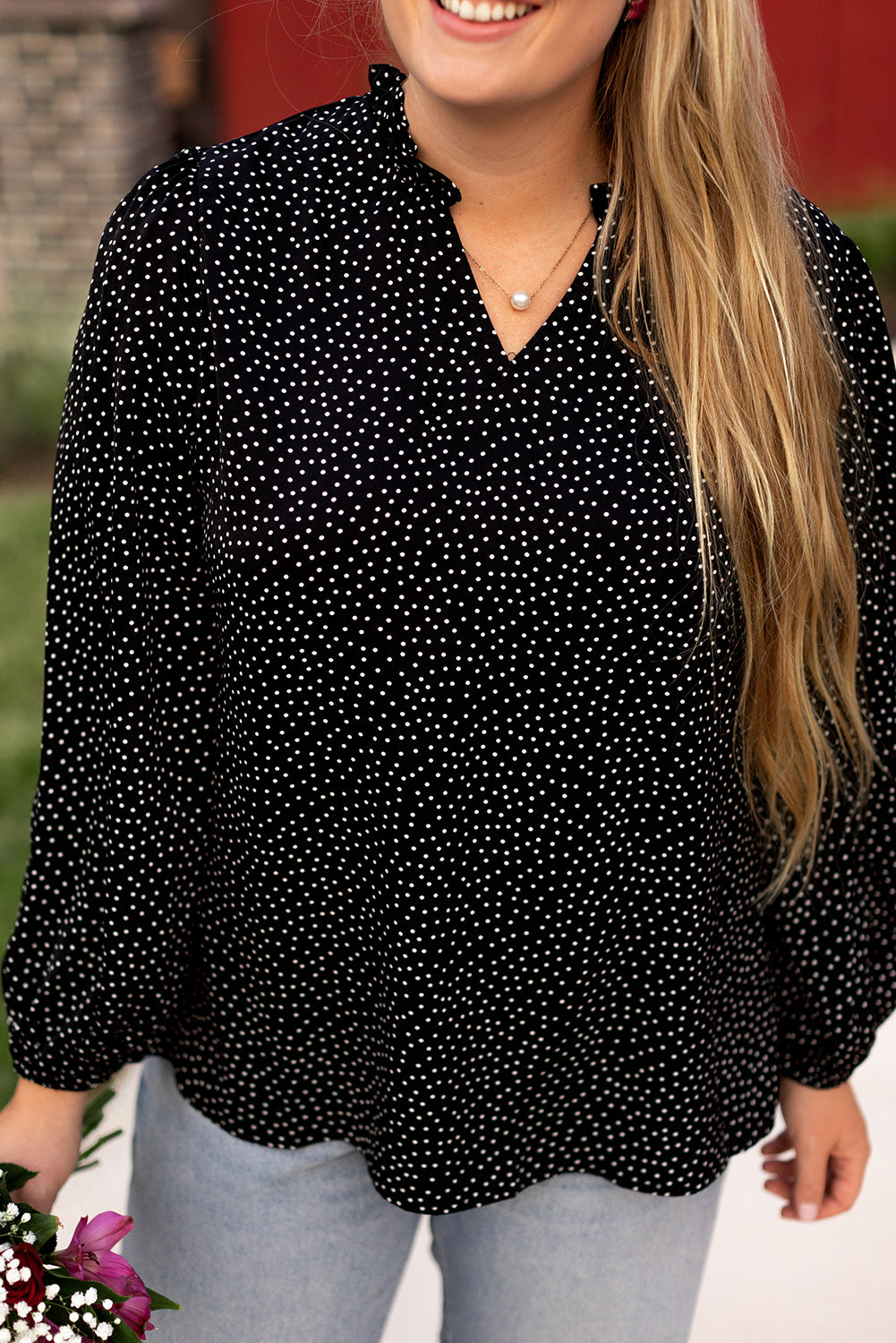 Plus Size Black Leopard Print Notch Blouse