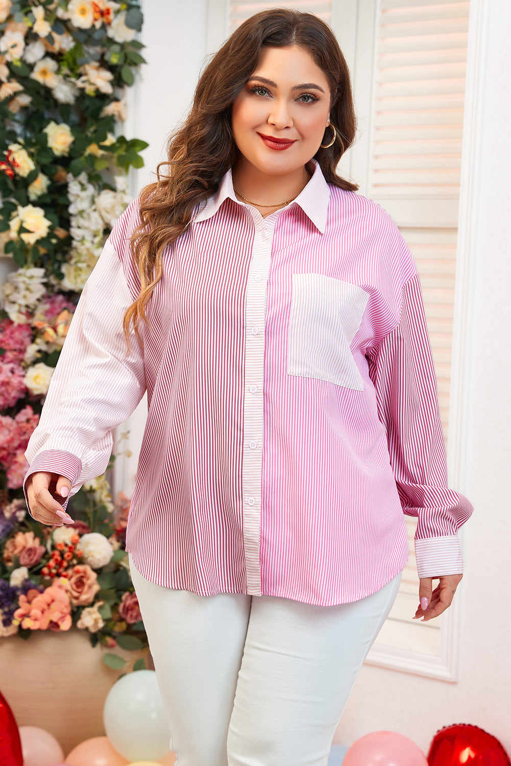 Plus Size Pink Colorblock Top