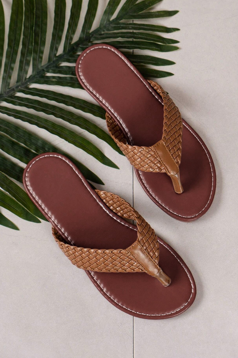 Chestnut Braided Leather Flip Flops