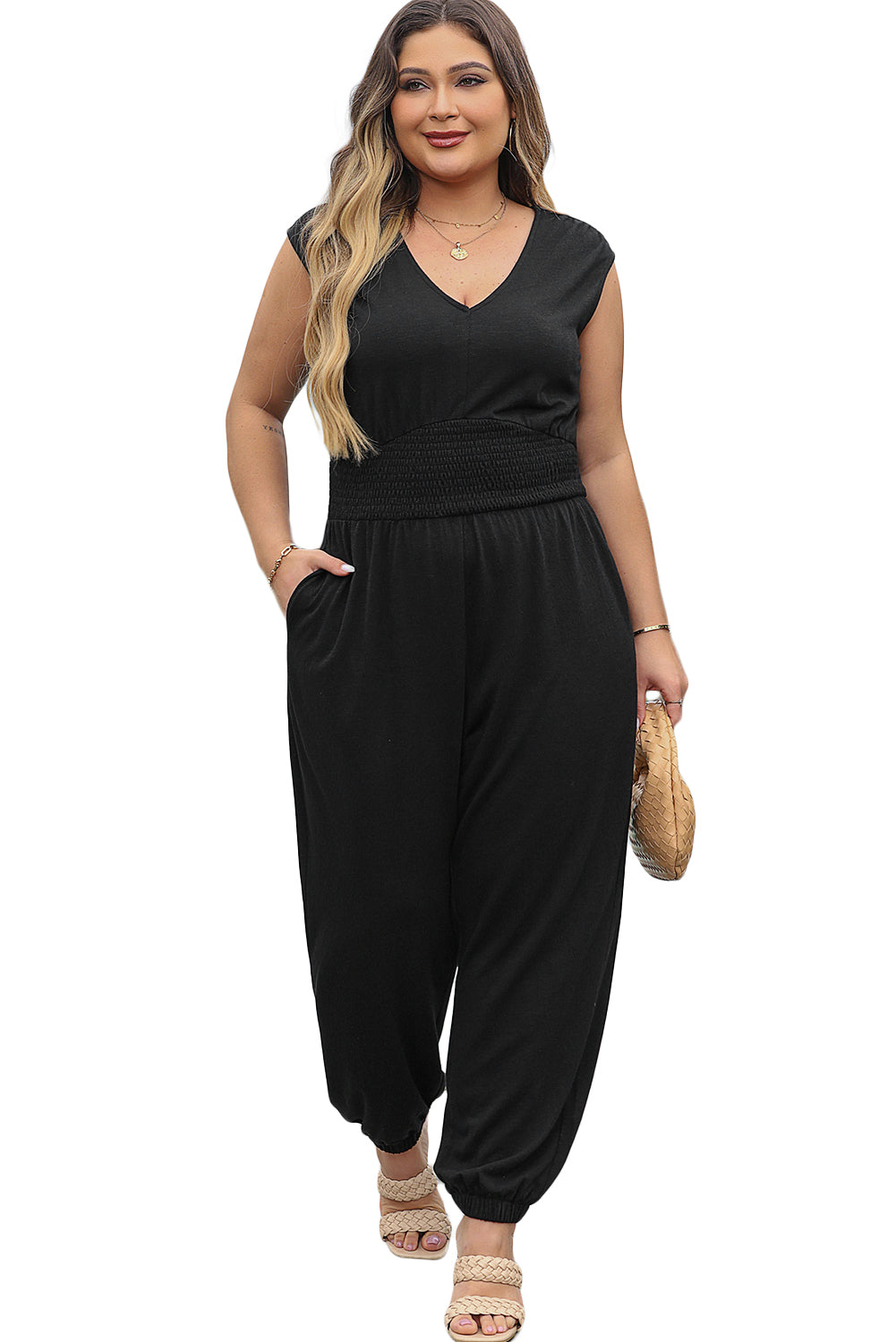 Plus Size Smocked Jumpsuit