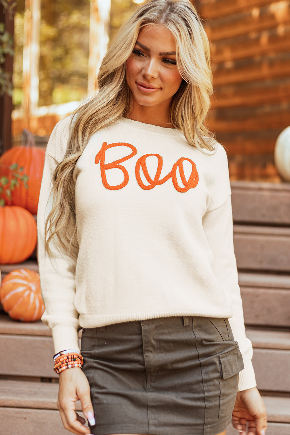 Apricot Boo Knitted Drop Shoulder Sweater