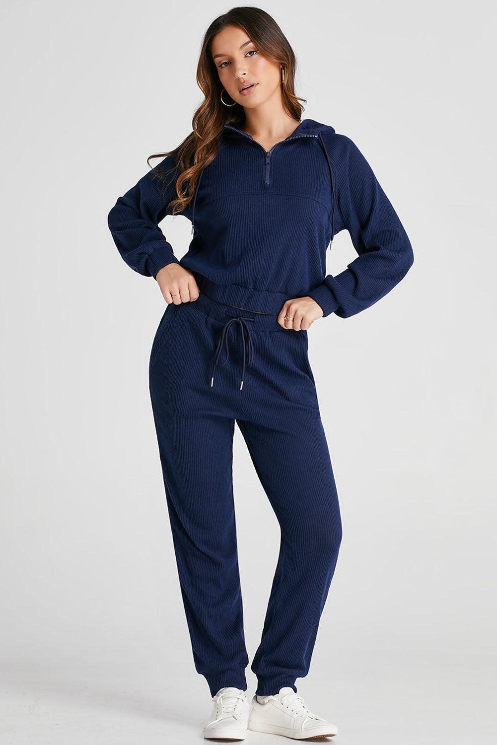 Ribbed Cropped Hoodie & Drawstring Joggers Set