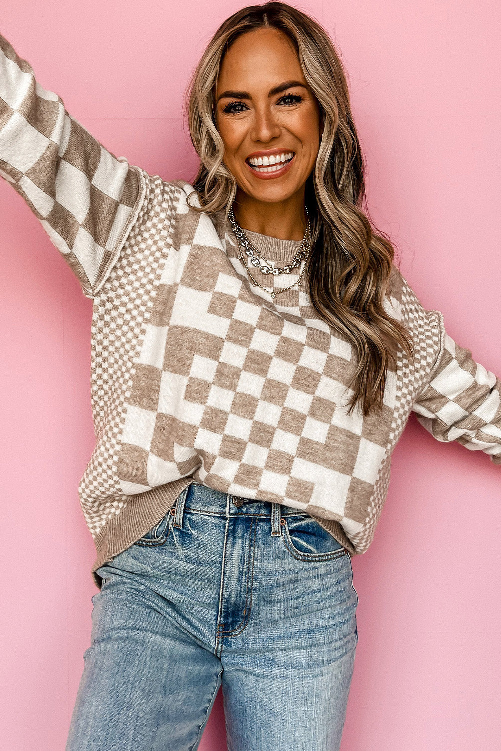 Khaki Checkered Sweater