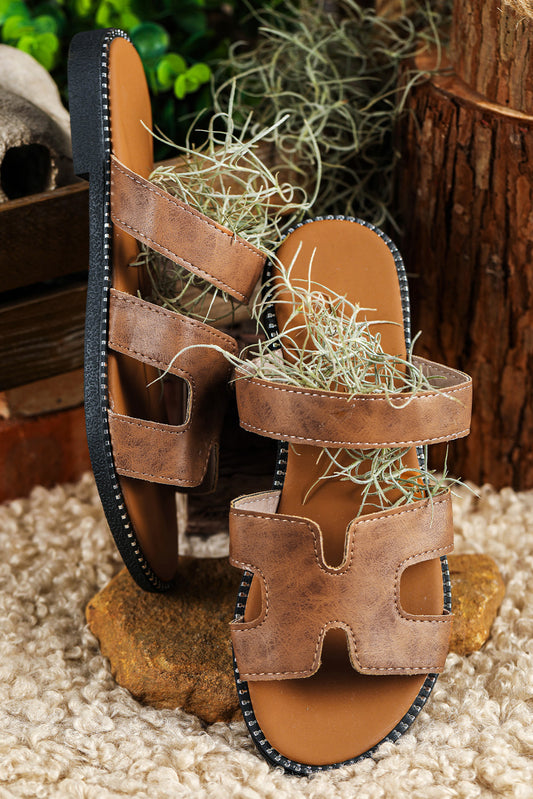 Brown Cut Out Leather Sandals