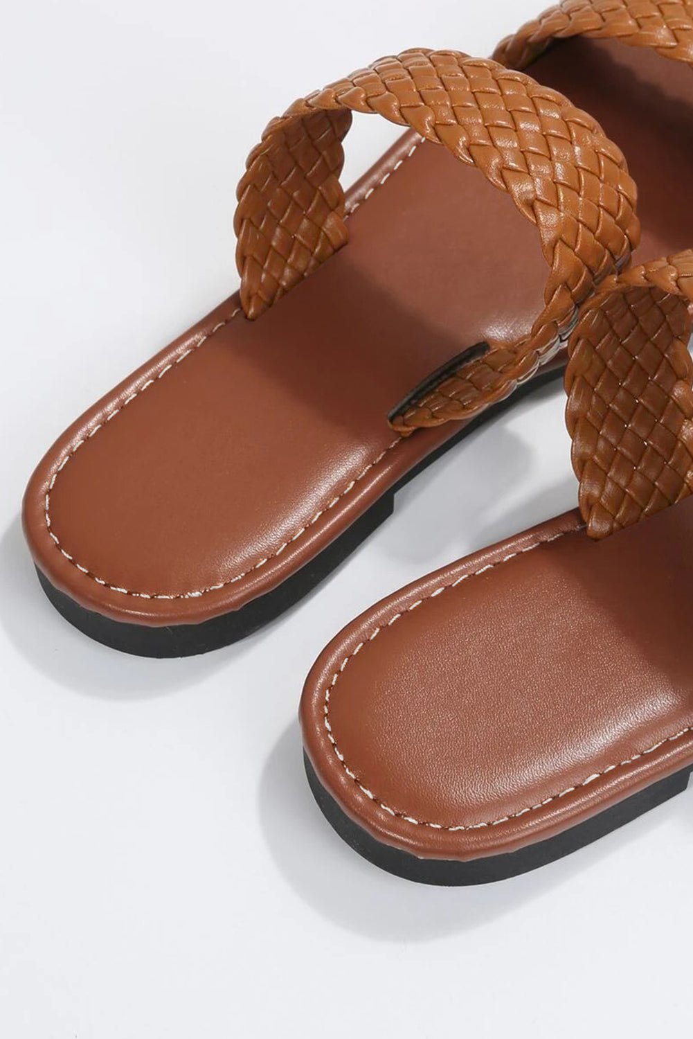 Chestnut Braided Leather Flat Sandals