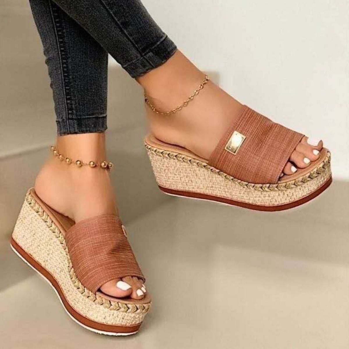 Leather Open Toe Wedges