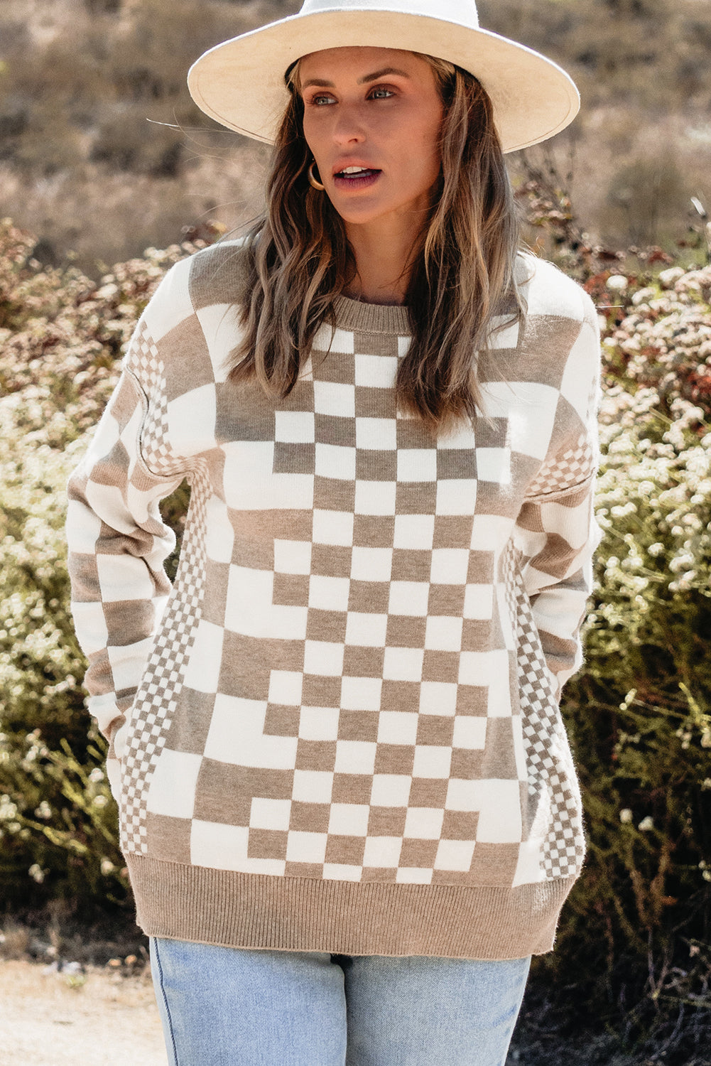 Khaki Checkered Sweater