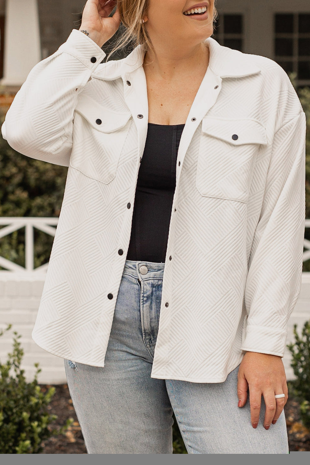 Plus Size Beige Textured Jacket