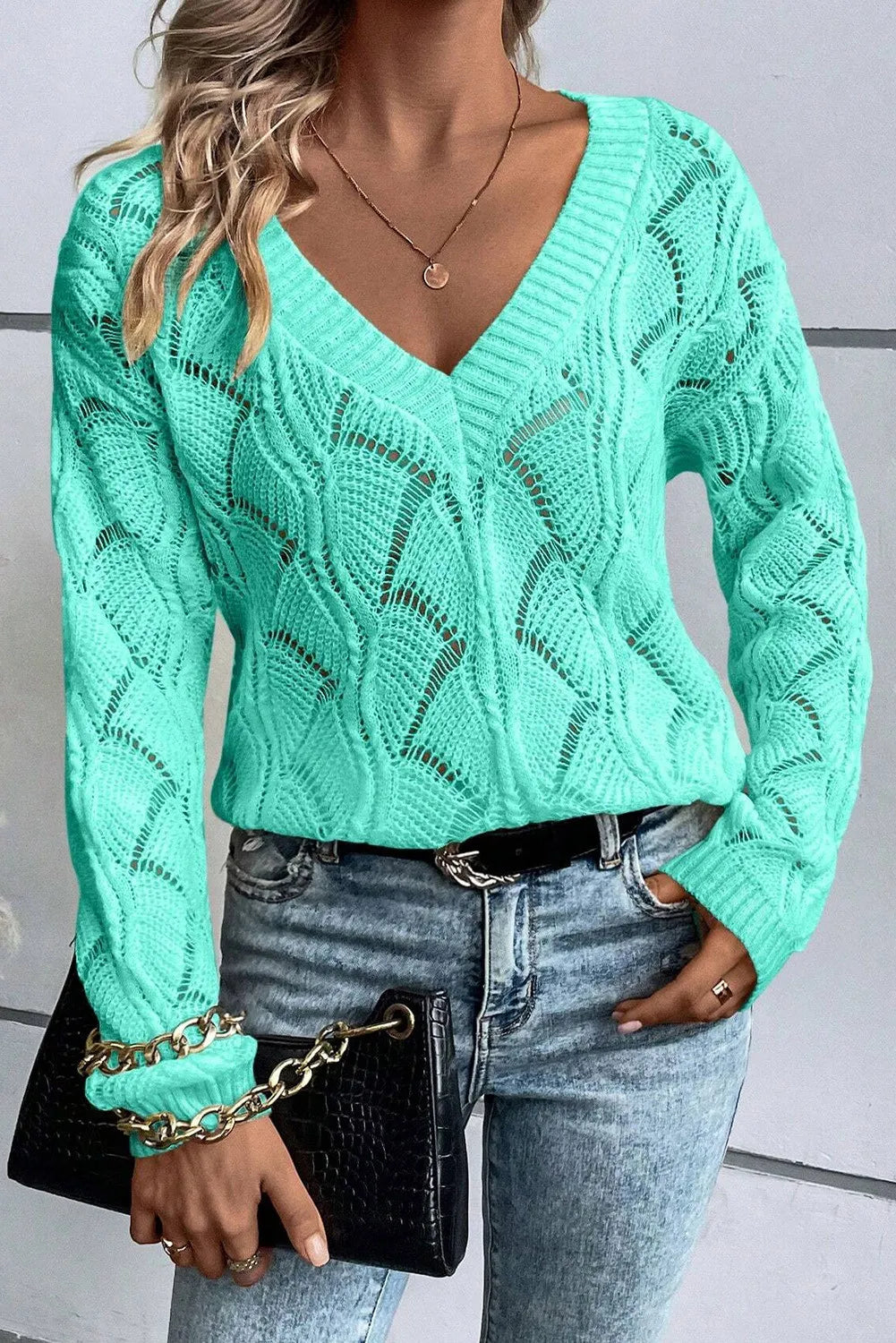 Openwork V-Neck Sweater