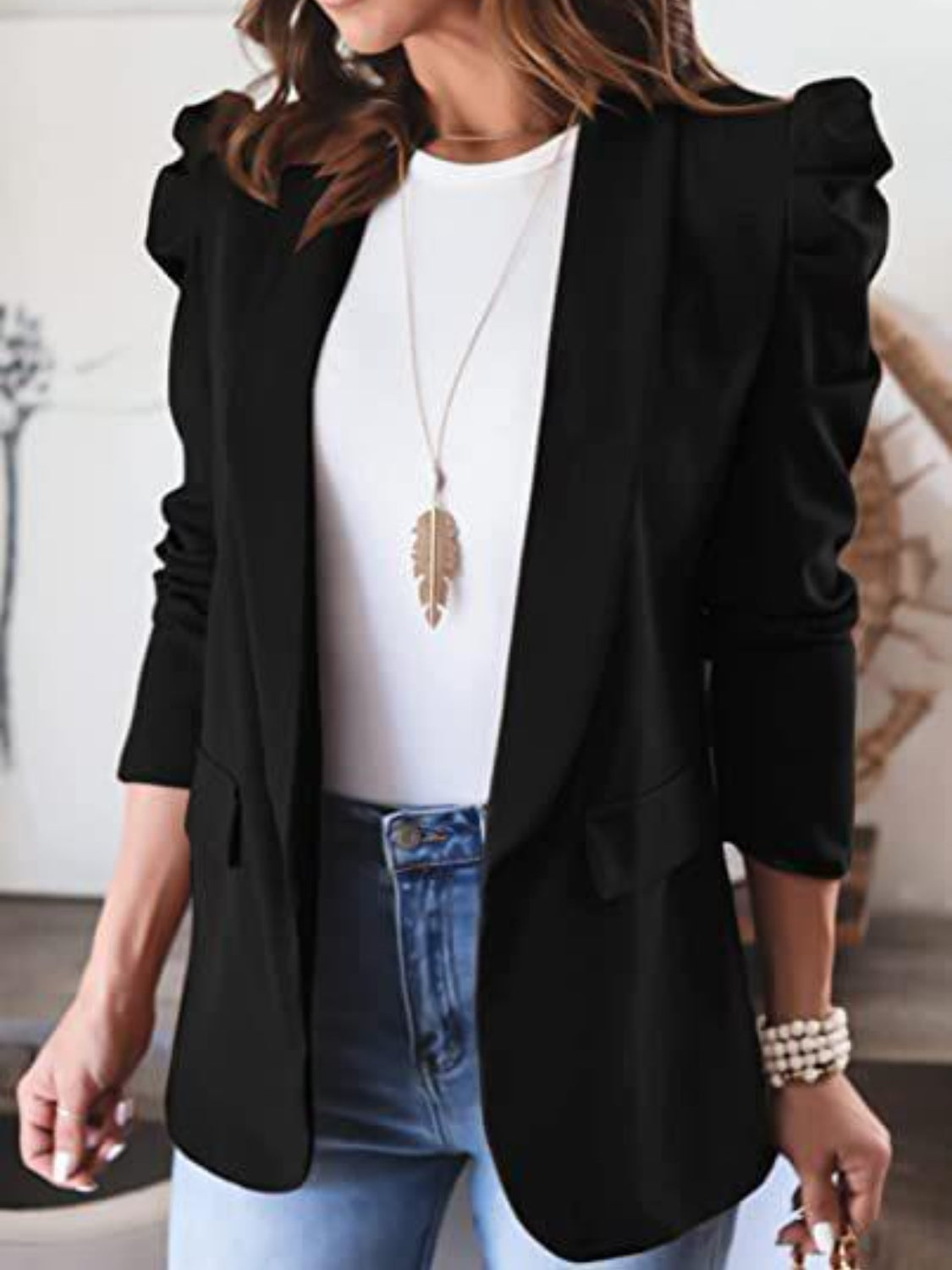 Collared Puff Sleeve Blazer