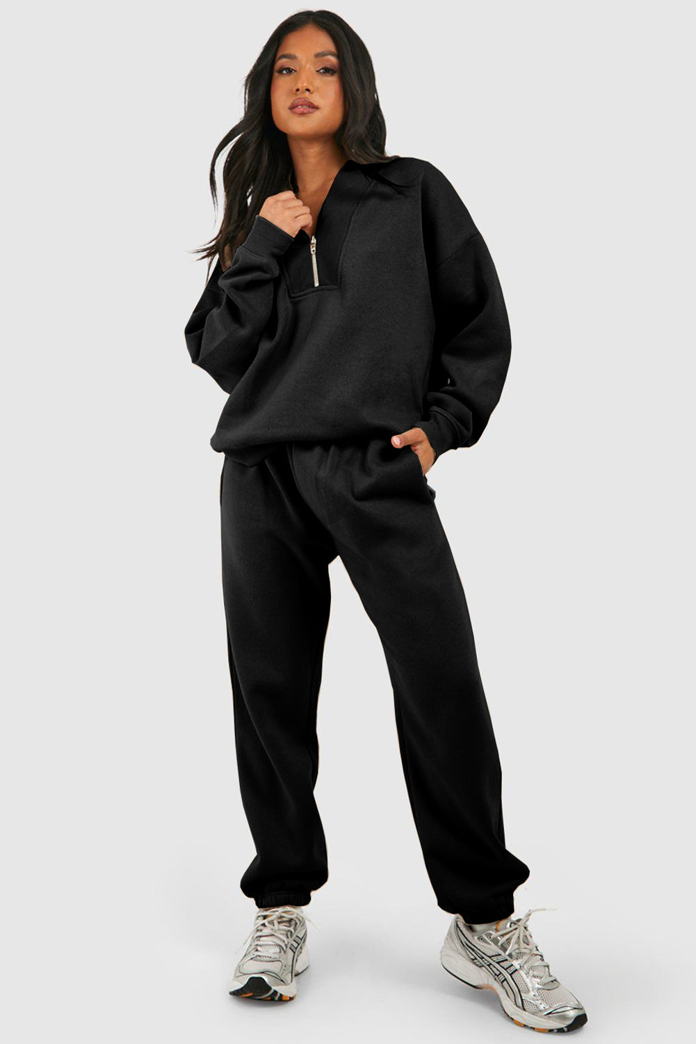 Half-Zip Ribbed Loose Tracksuit