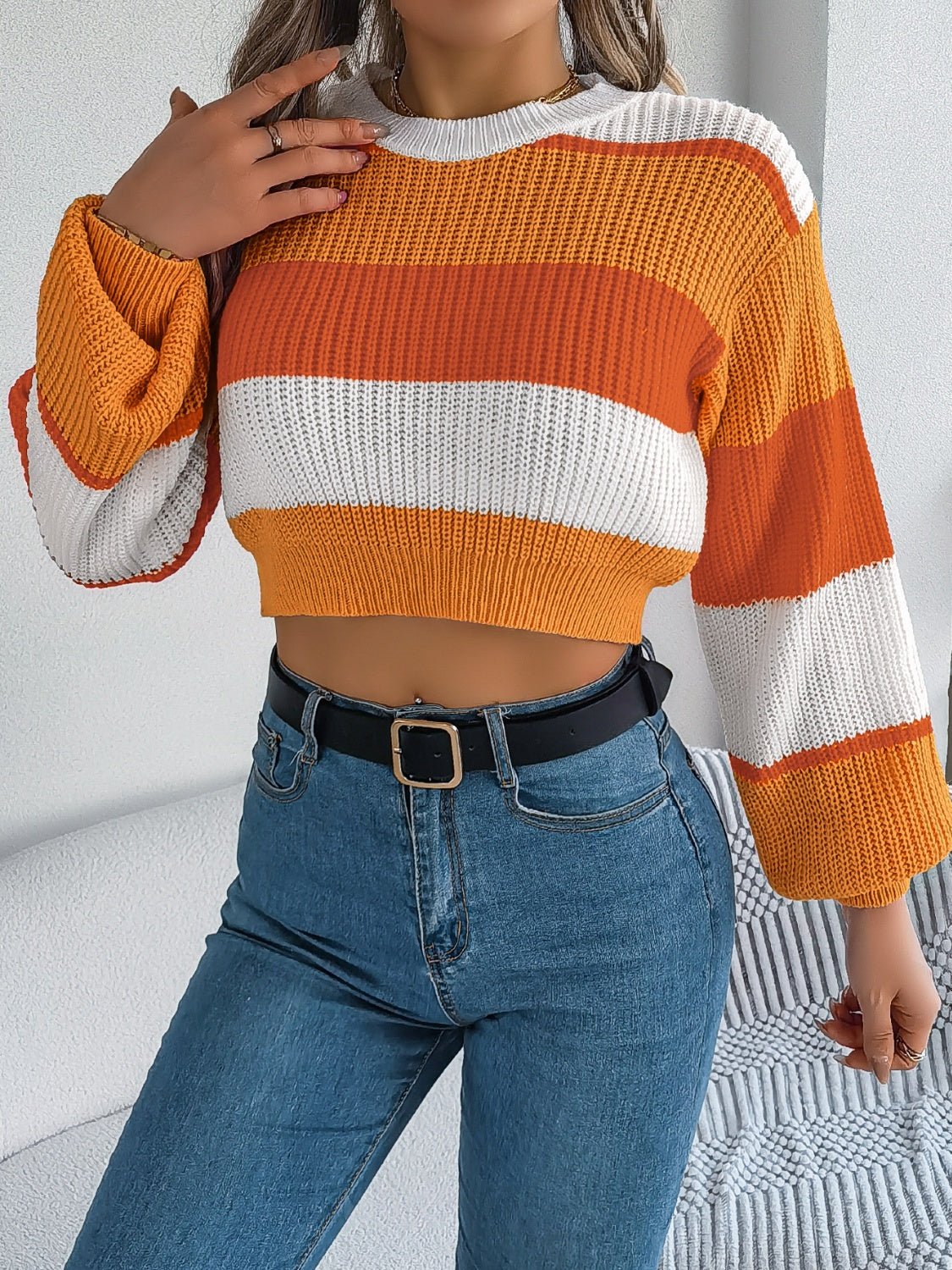 Colorblock Cropped Sweater