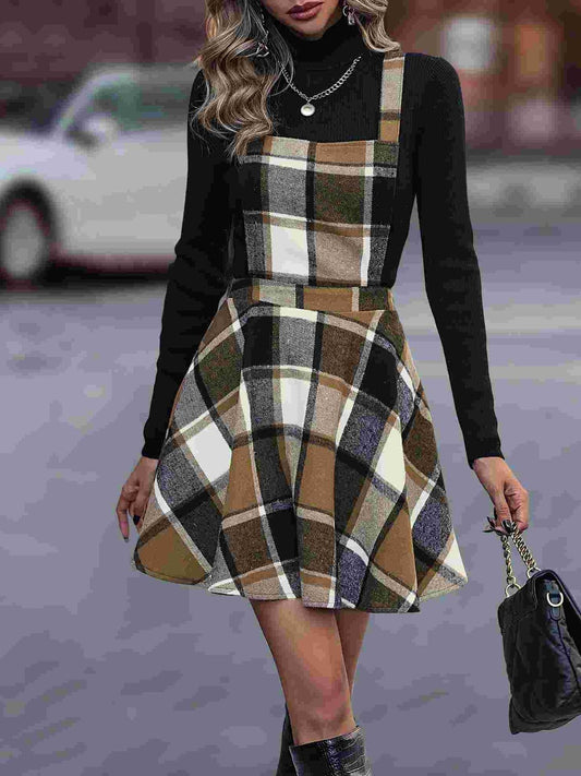 Crisscross Plaid Overall Dress