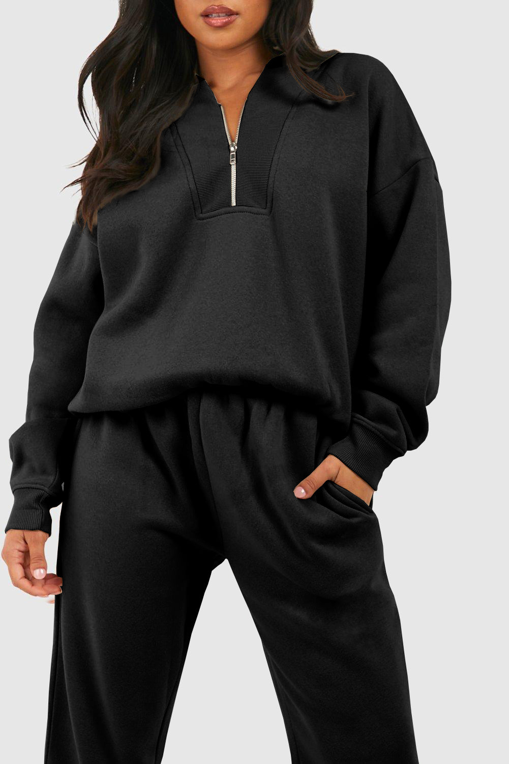 Half-Zip Ribbed Loose Tracksuit