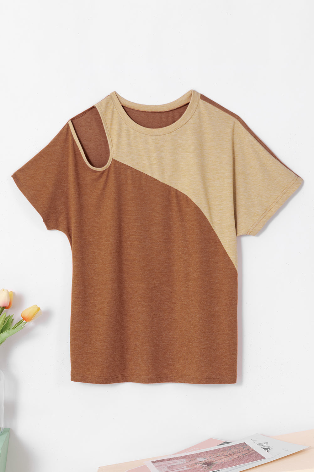 Asymmetric Cut Out Colorblock T-Shirt