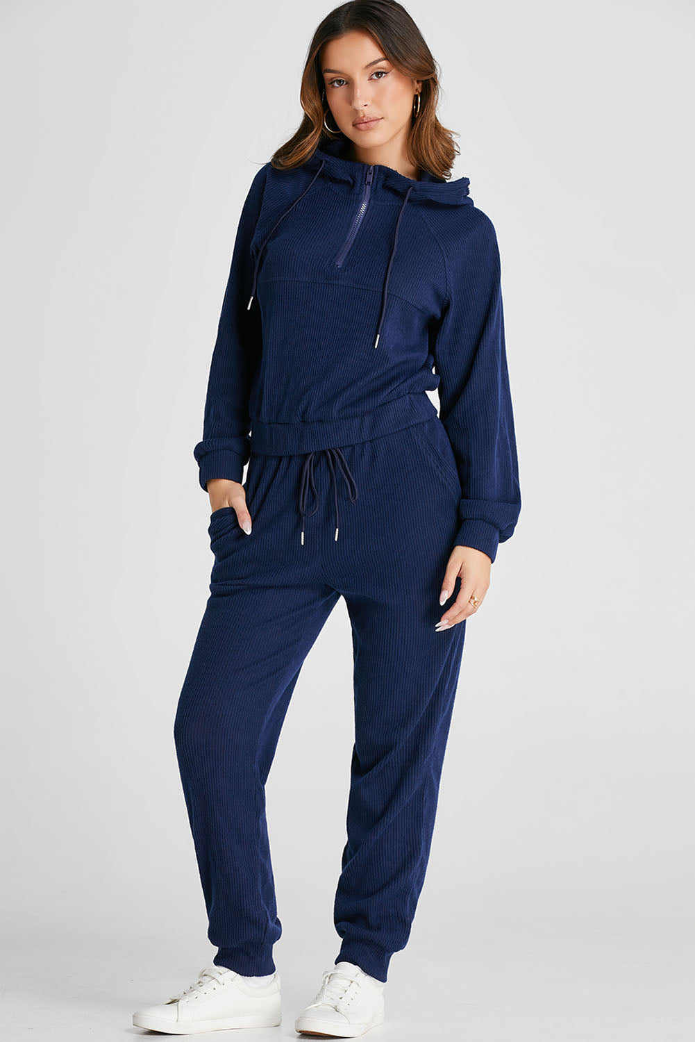 Ribbed Cropped Hoodie & Drawstring Joggers Set