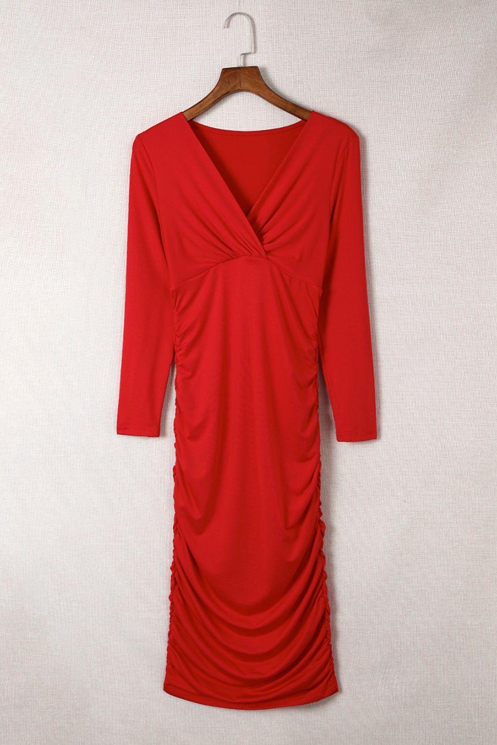 Long Sleeve Wrap Ruched Bodycon Dress