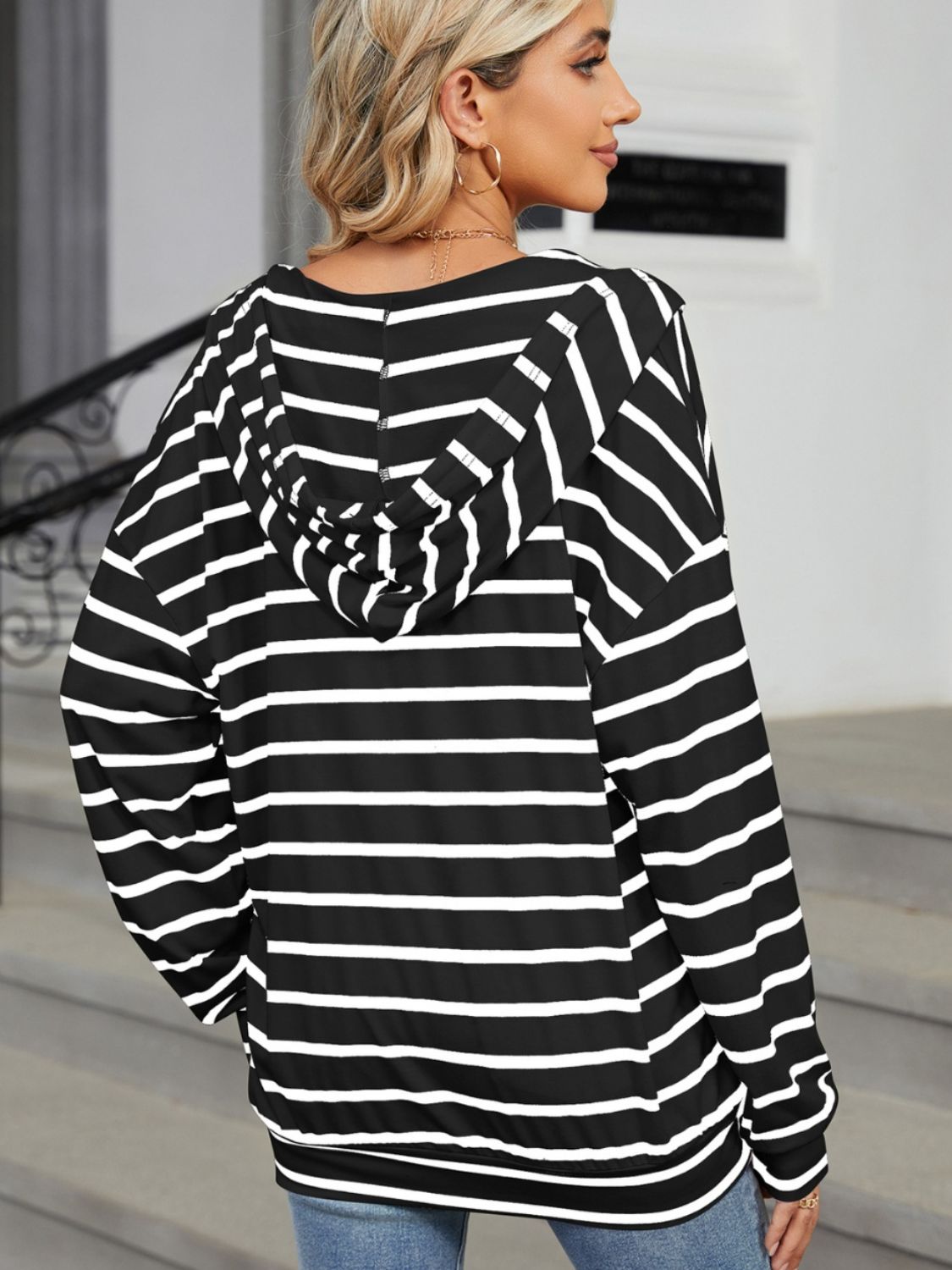 Drawstring Striped Hoodie