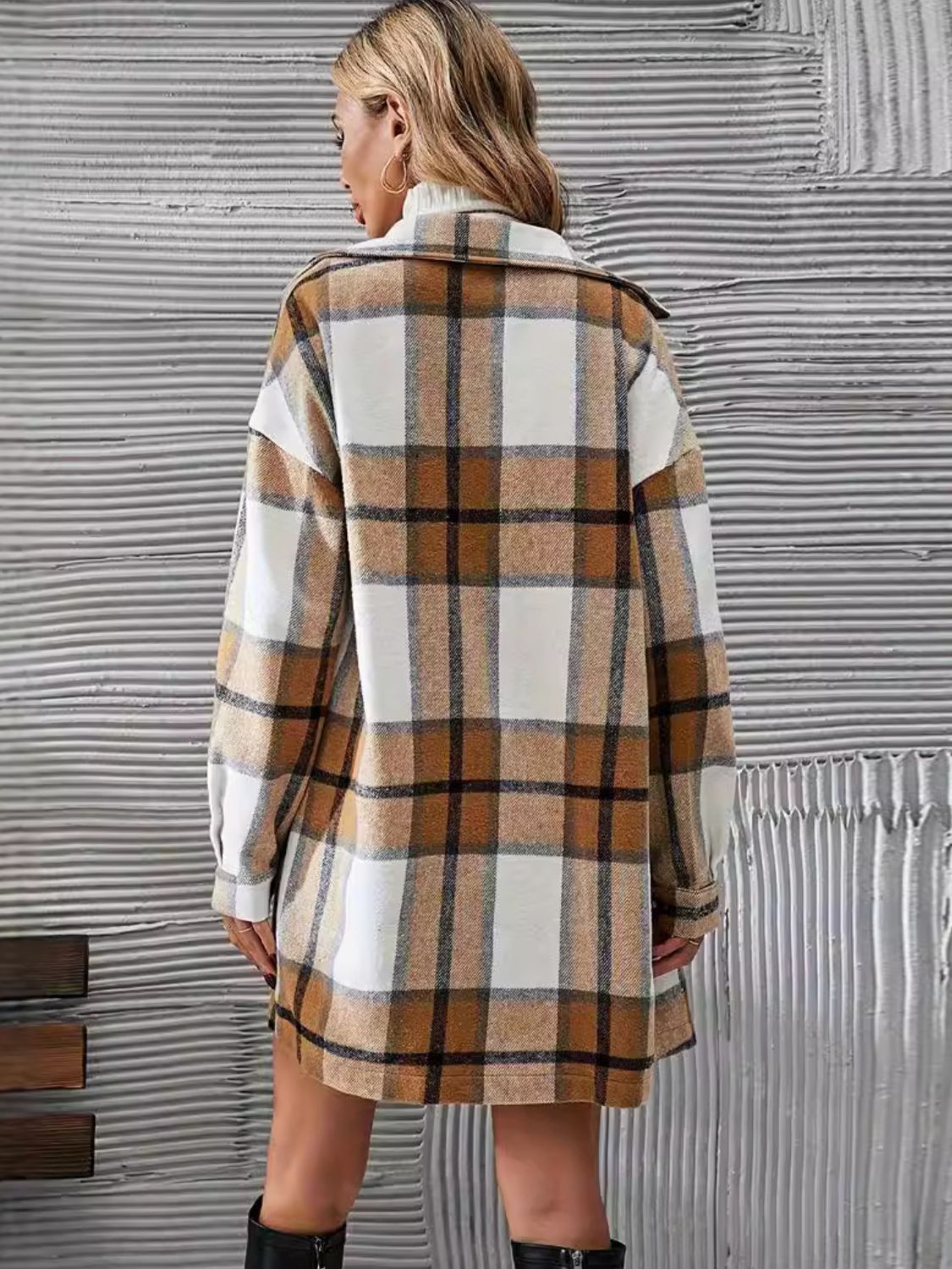 Plaid Button Up Coat & Skirt Set