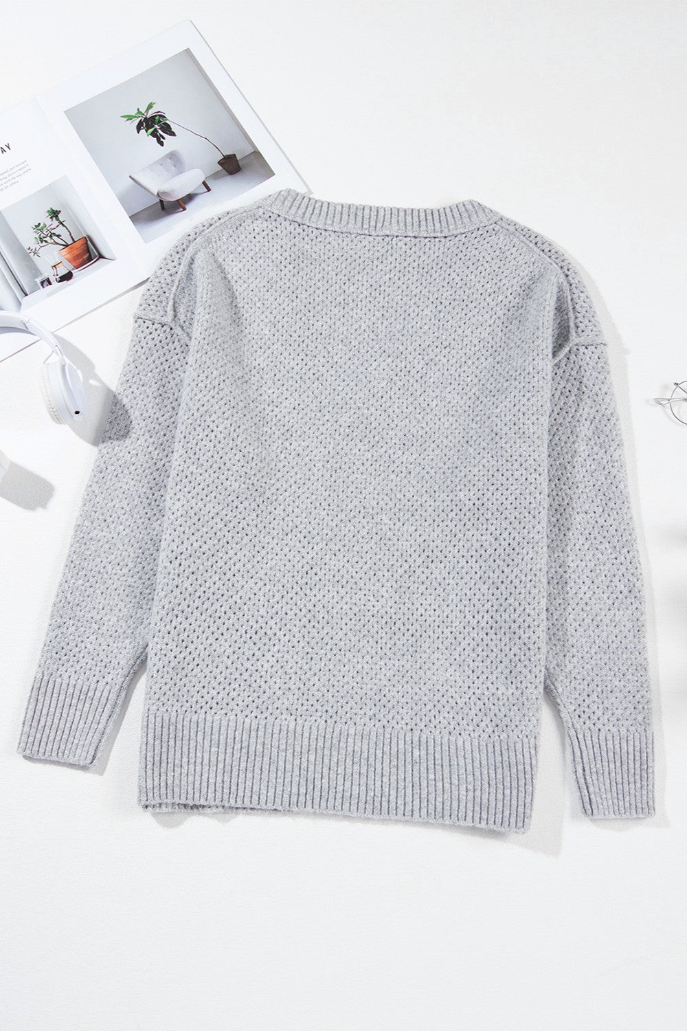 Openwork V-Neck Sweater