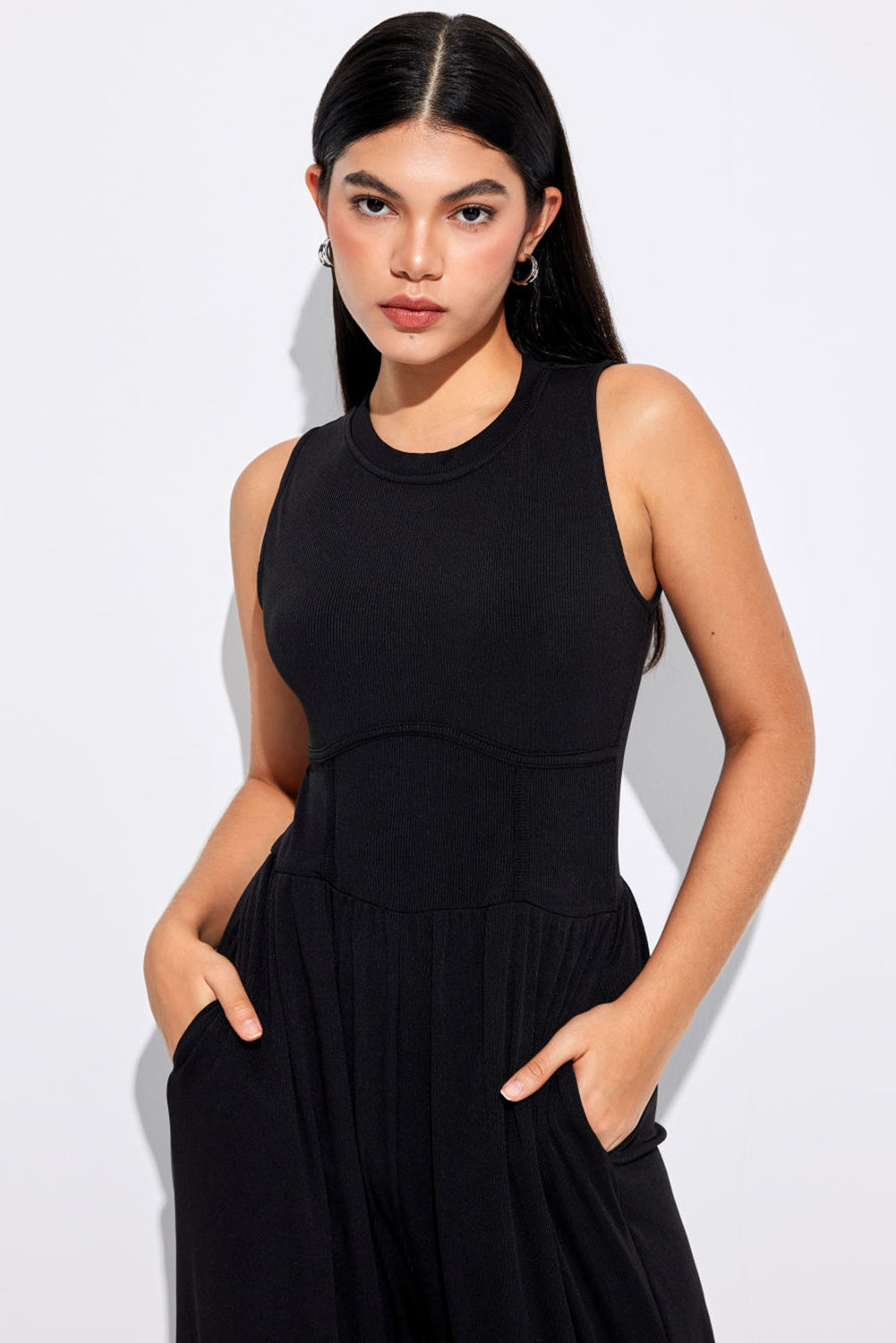 Cinched Waist Sleeveless Wide Leg Jumpsuit