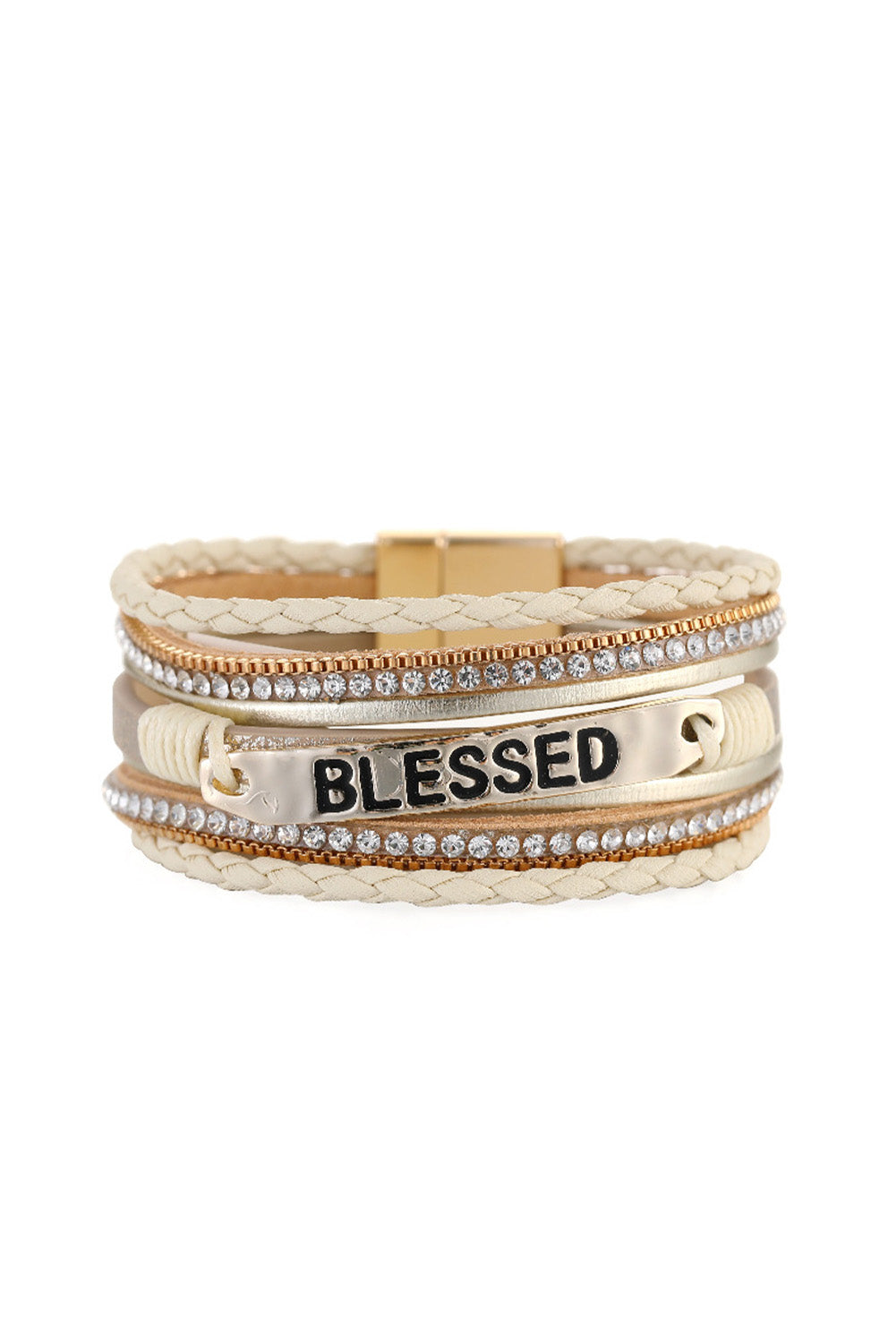 BLESSED Rhinestone Braided Buckle Bracelet