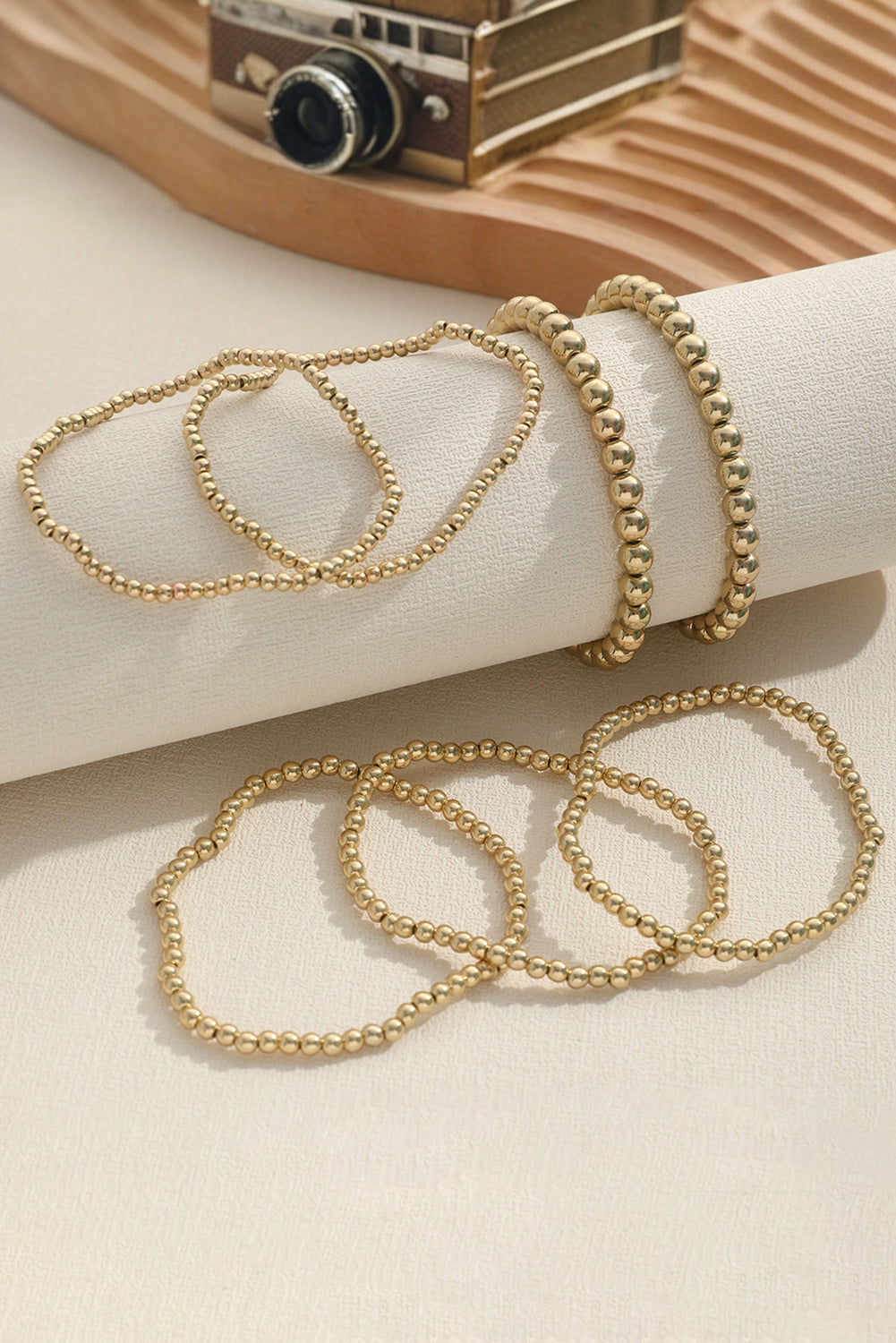 Gold Alloy Beaded Bracelet Stack