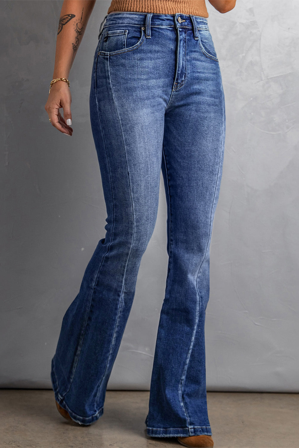 Plus Size Stitching Washed Flare Jeans