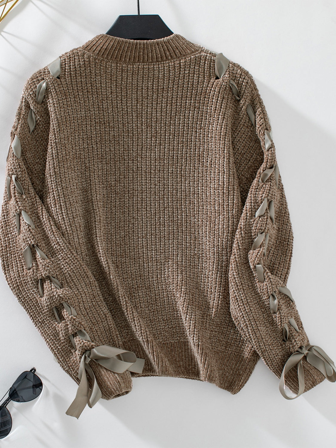 Lace-Up Round Neck Sweater