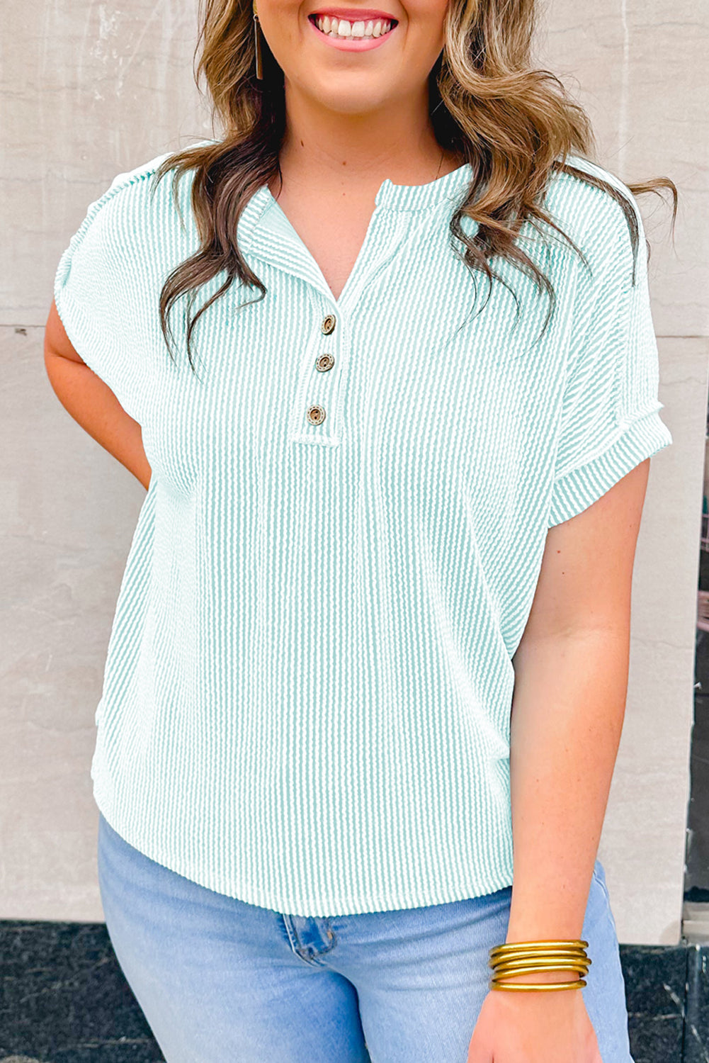 Plus Size Textured Henley T-Shirt