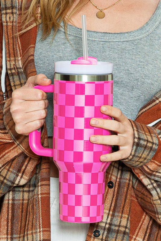 Pink Checkered Tumbler Cup 40oz