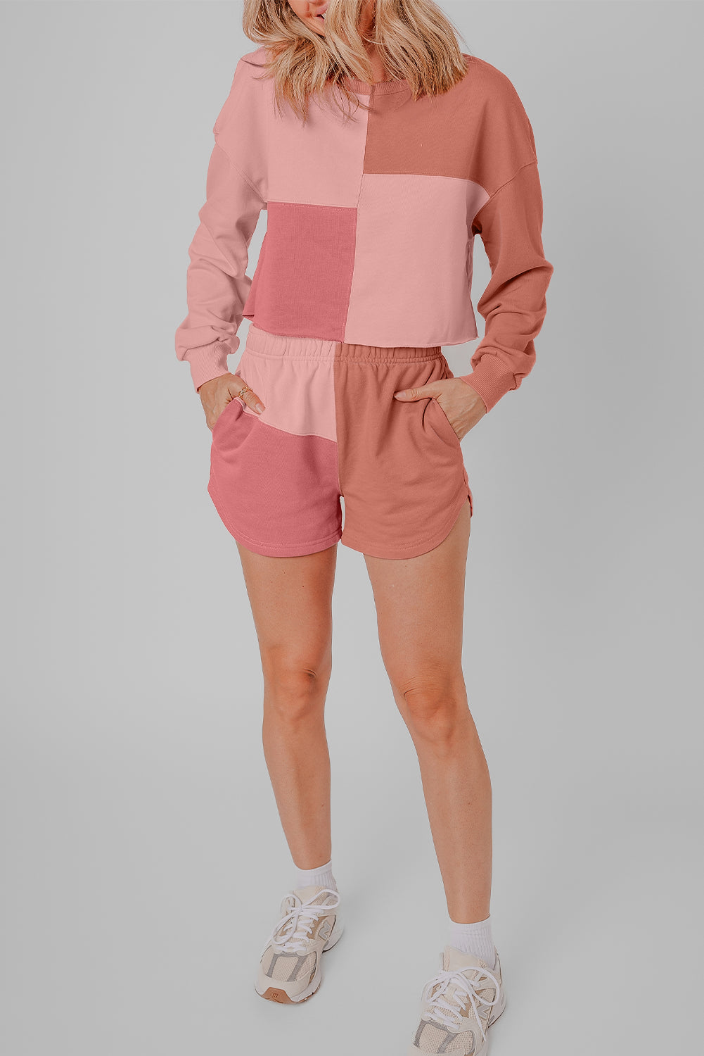 Peach Blossom Colorblock Long Sleeve & Shorts Set