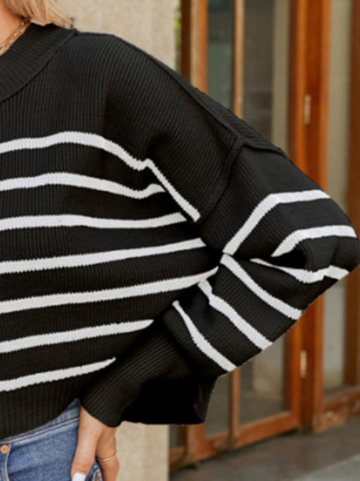 Striped Lantern Sleeve Sweater