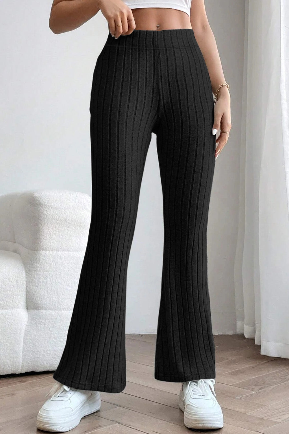 Ribbed High Waist Flare Pants