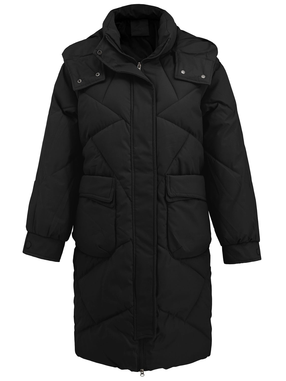 Longline Hooded Winter Coat with Pockets