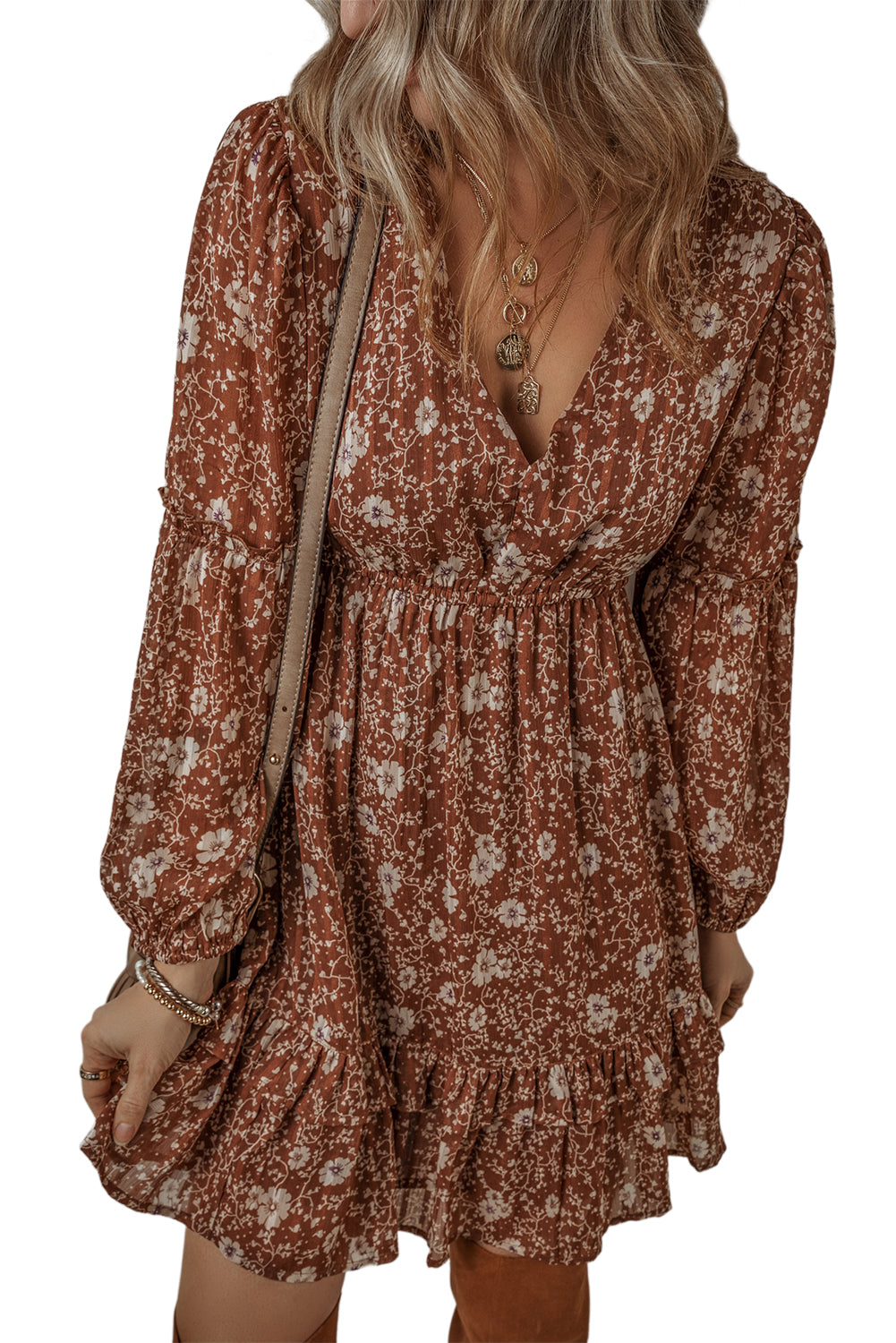 Boho Floral Ruffled Mini Dress