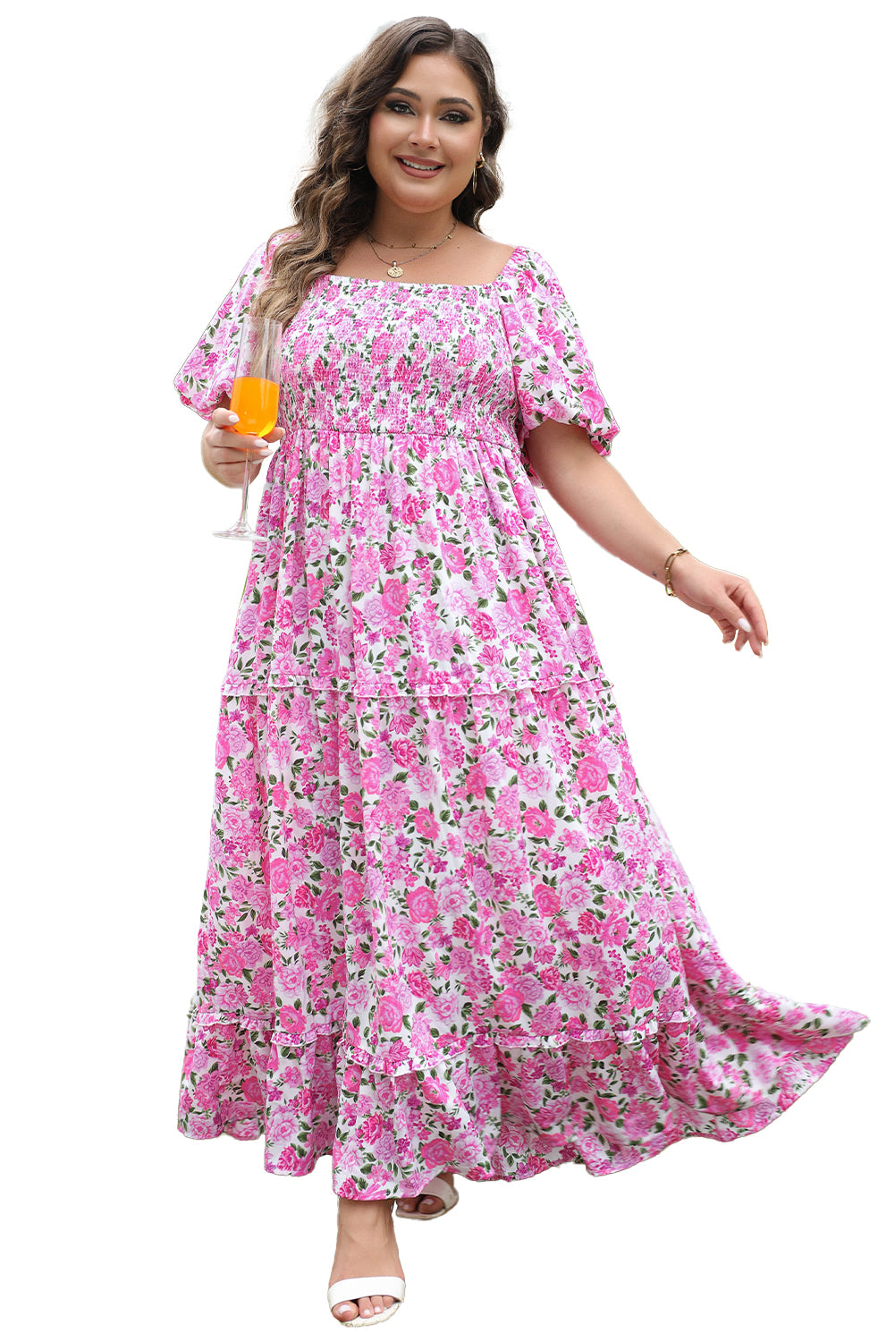 Plus Size Floral Smocked Maxi Dress