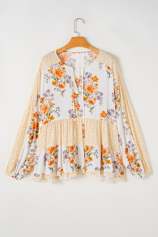 Plus Size Floral Puff Sleeve Blouse