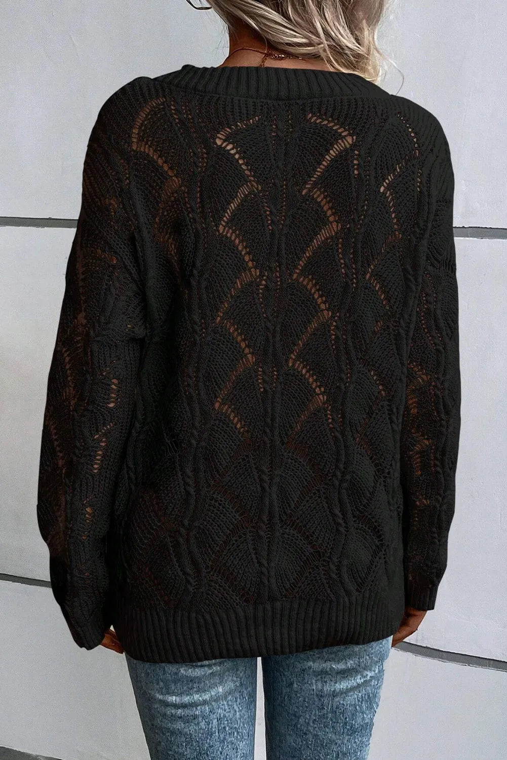 Openwork V-Neck Sweater