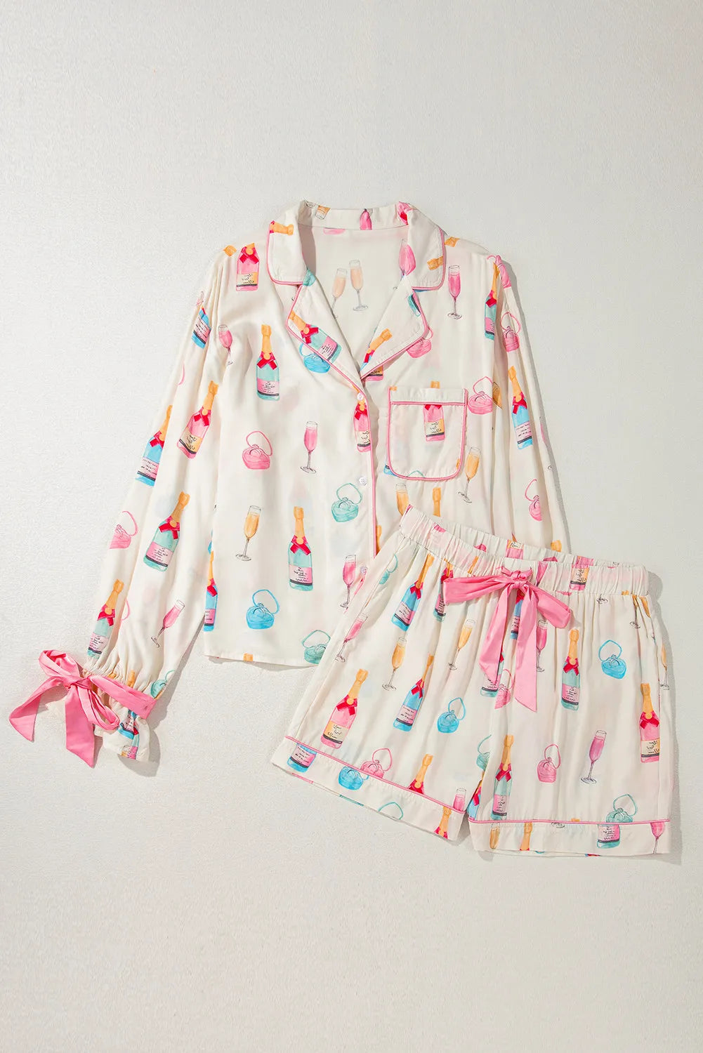 Feminine Bow Top & Shorts Pajama Set