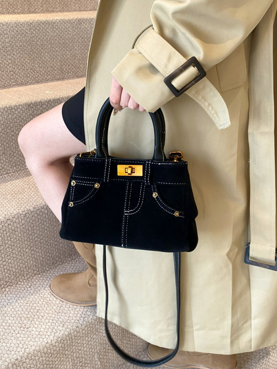 Suede Double-Use Handbag