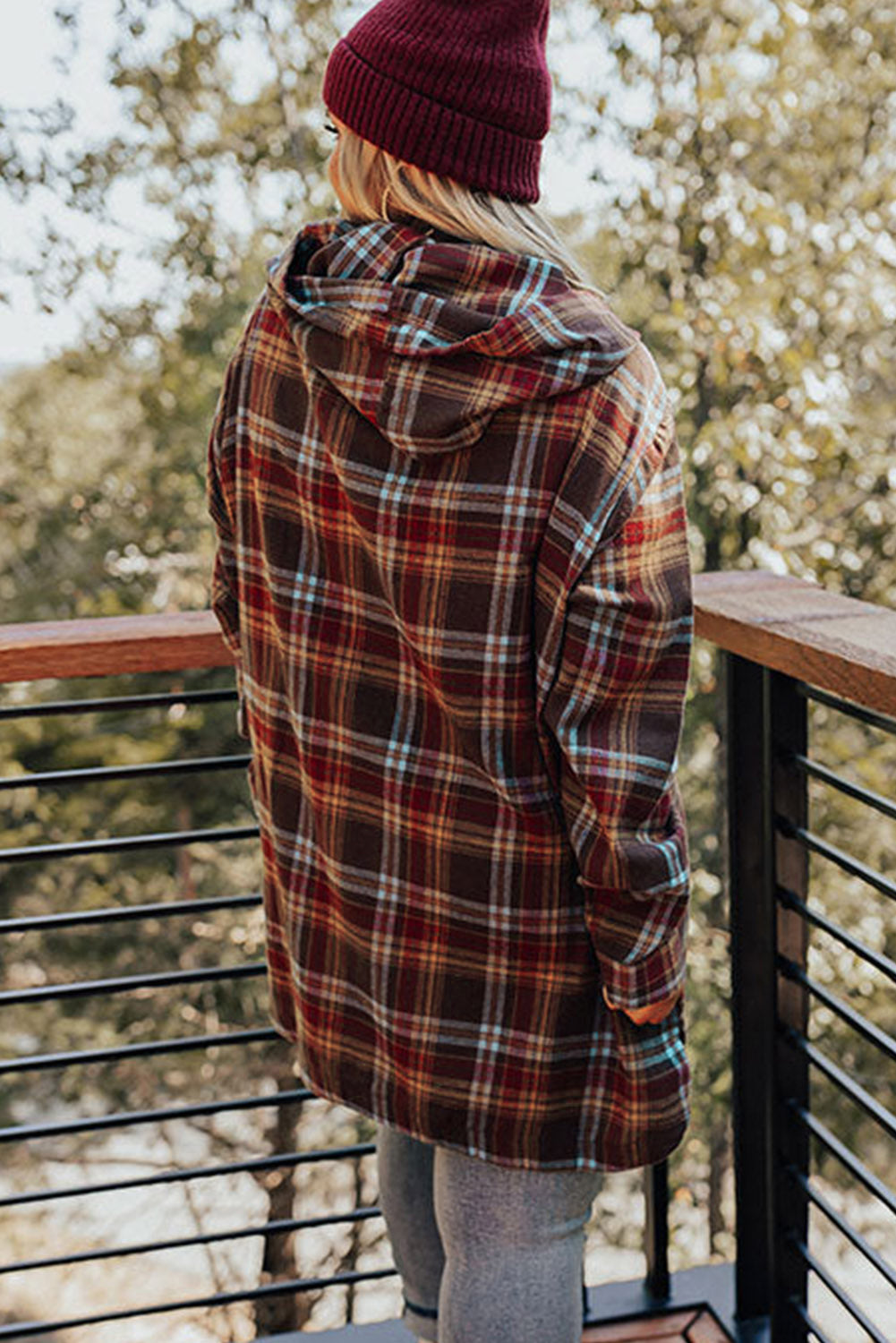 Plus Size Plaid Drawstring Hoodie