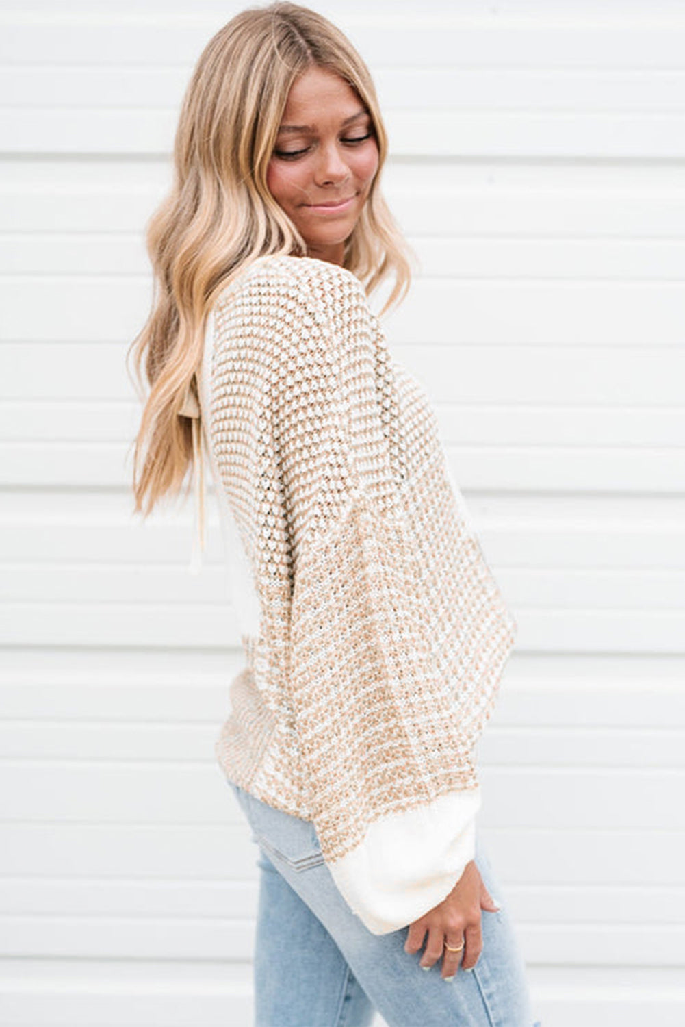 Mixed Pattern Knit Tie Sweater