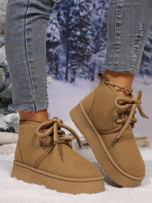 Lace-Up Platform Suede Boots