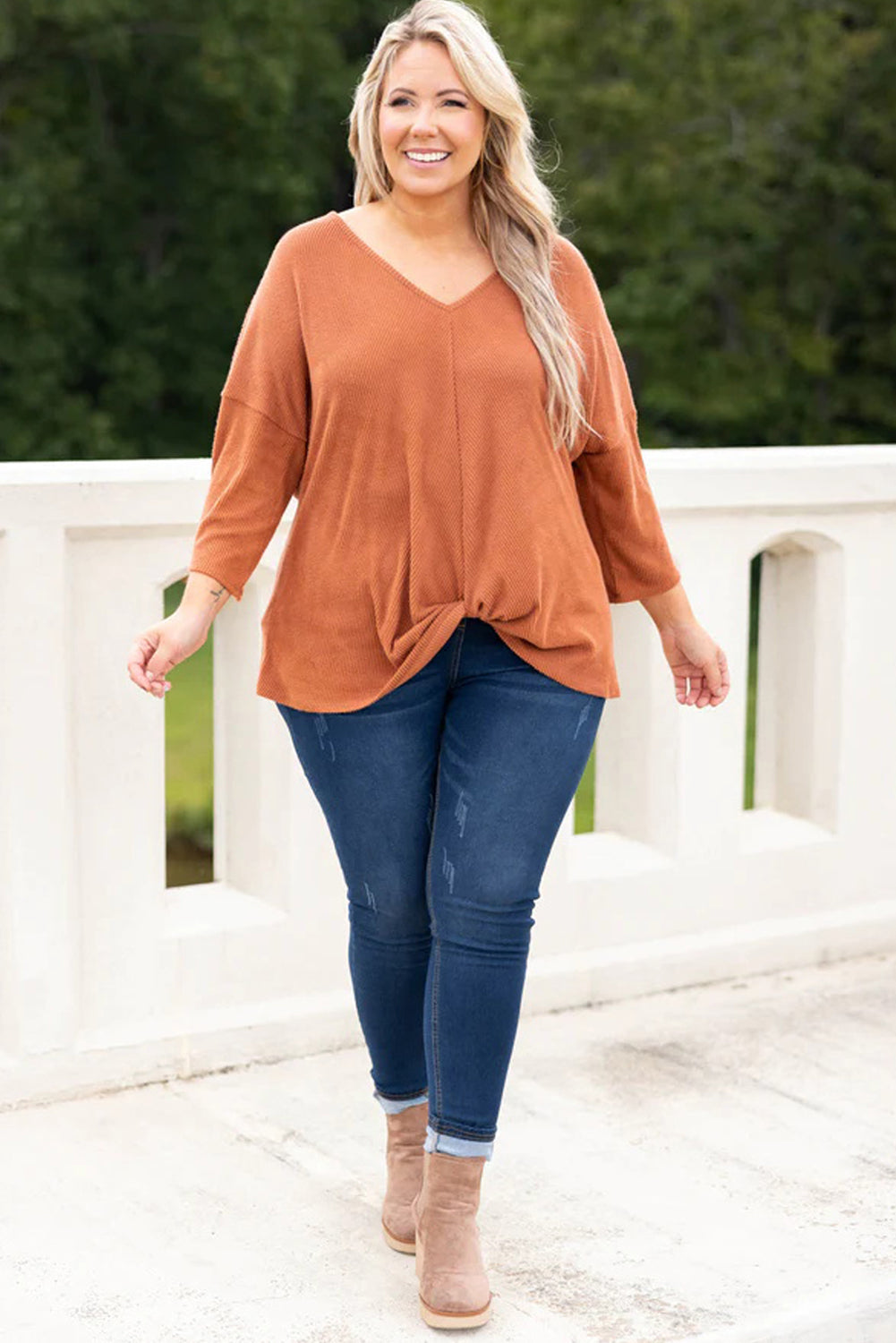 Plus Size Twist Hem Ribbed Top