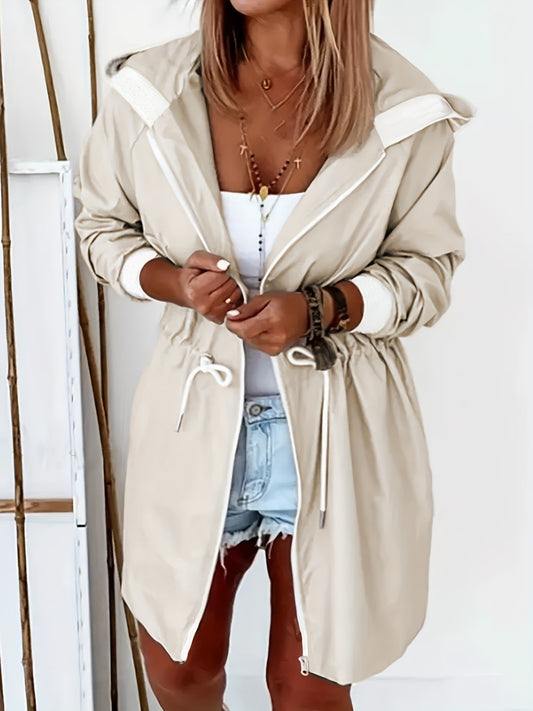 Drawstring Hooded Trench Coat