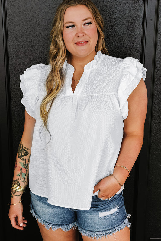 Plus Size Ruffled Flutter Sleeve Blouse