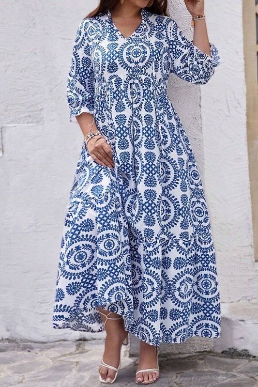 Plus Size Geometric Lace-up Maxi Dress